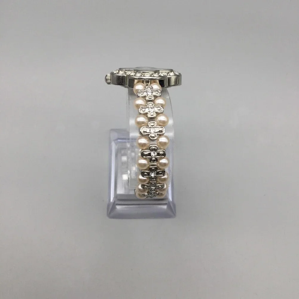 Geneva Platinum Womens Watch 27mm MOP Dial Faux Pearl Crystals New Battery 7.5